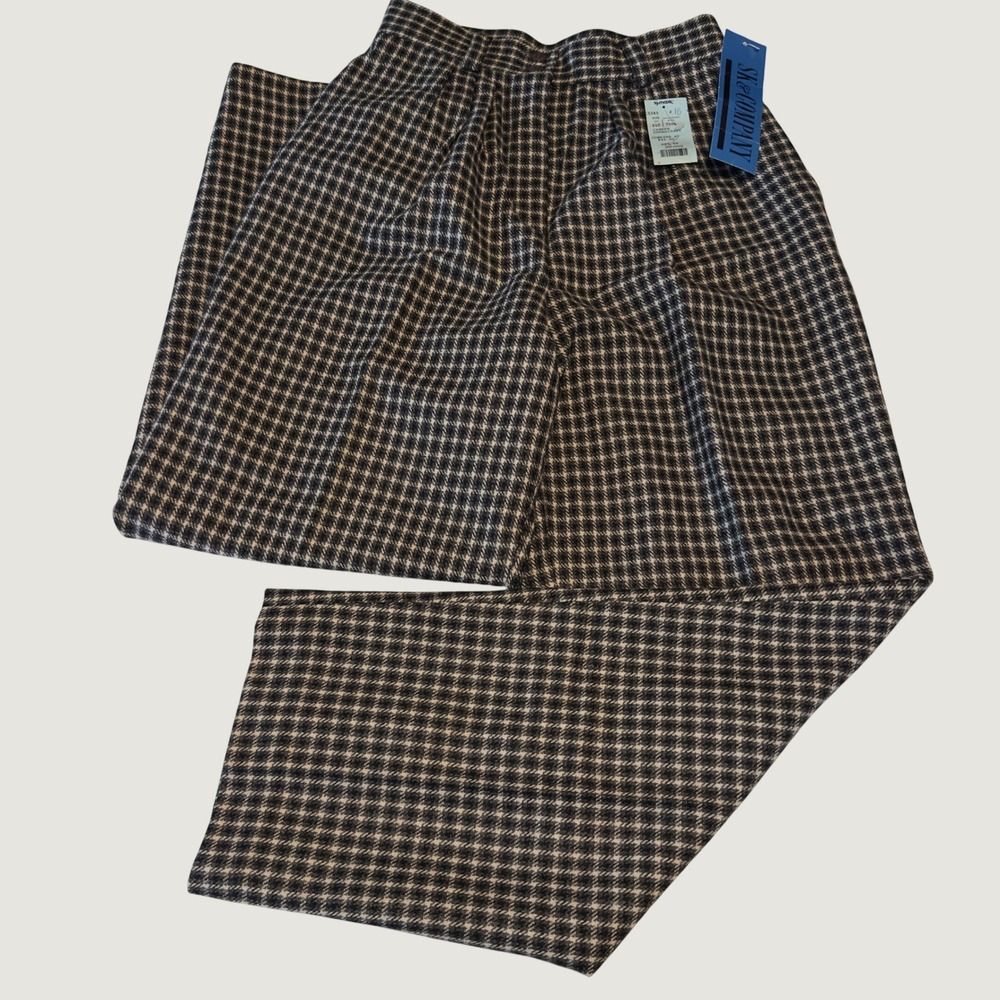 SK & Company Vintage Wool Blend Houndstooth Pleated Trousers Pants Gray Black 10